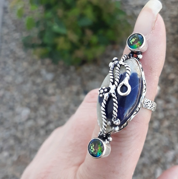 New Sodalite & Mystic Topaz 925 Silver Ring. - Picture 4 of 10